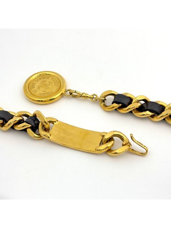 Chanel CC Logo Chain Belt Leather Gold Black main image 7
